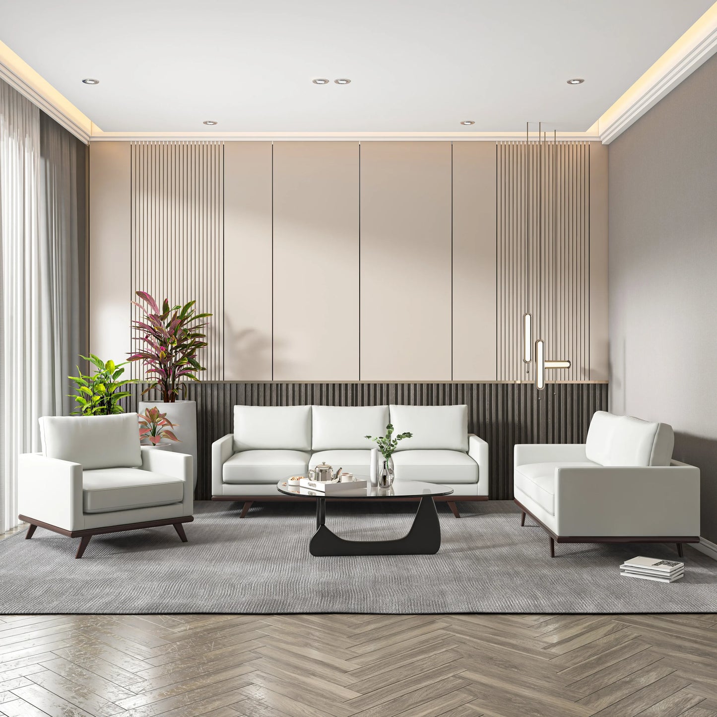 Chester 3-Piece Leather Living Room Sofa Set with Birch Wood Base - Elax Furniture