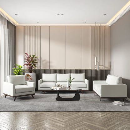 Chester 3-Piece Leather Living Room Sofa Set with Birch Wood Base - Elax Furniture