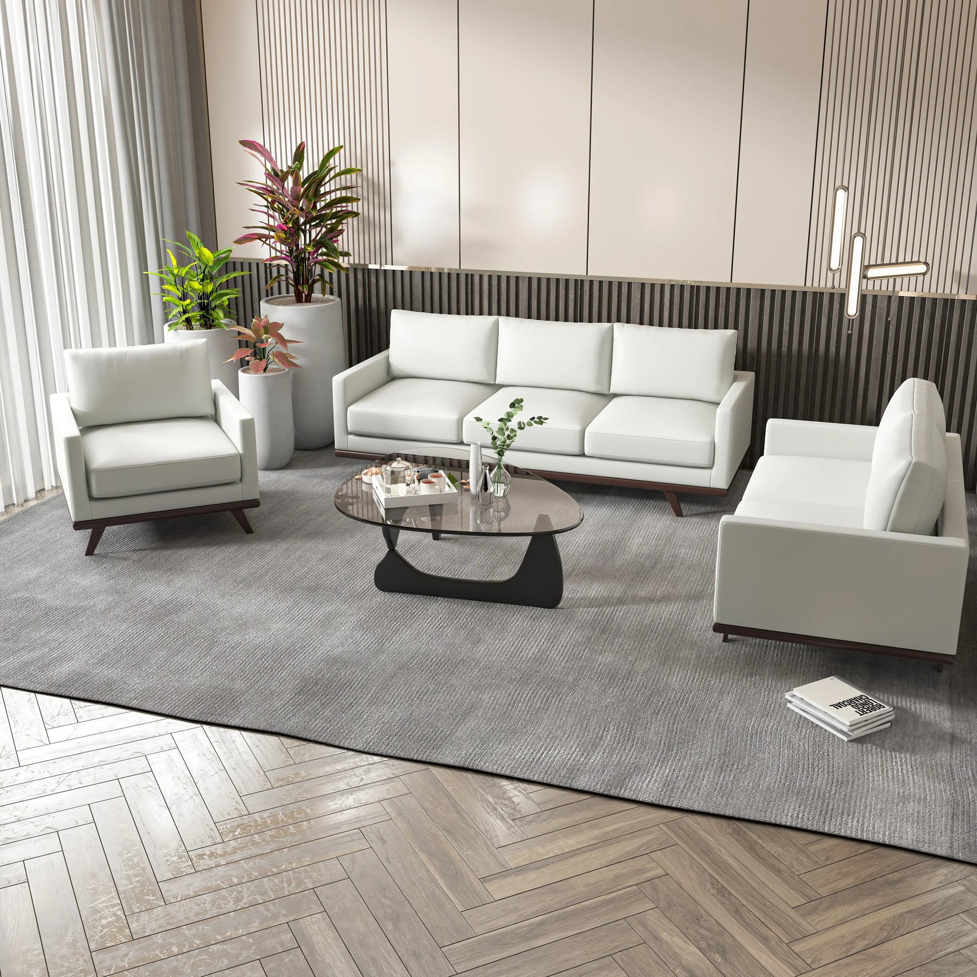 Chester 3-Piece Leather Living Room Sofa Set with Birch Wood Base - Elax Furniture