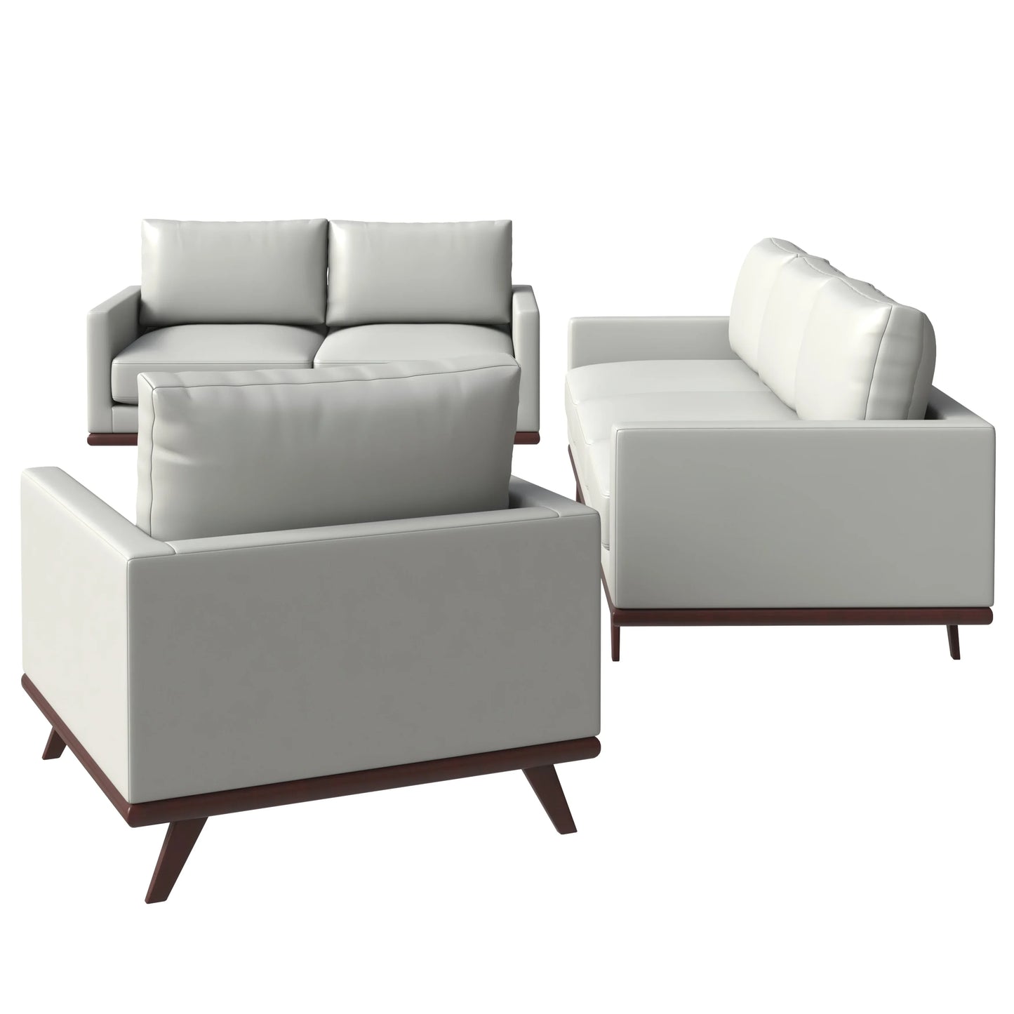 Chester 3-Piece Leather Living Room Sofa Set with Birch Wood Base - Elax Furniture