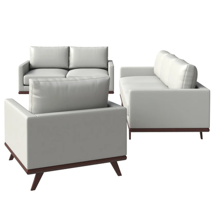 Chester 3-Piece Leather Living Room Sofa Set with Birch Wood Base - Elax Furniture