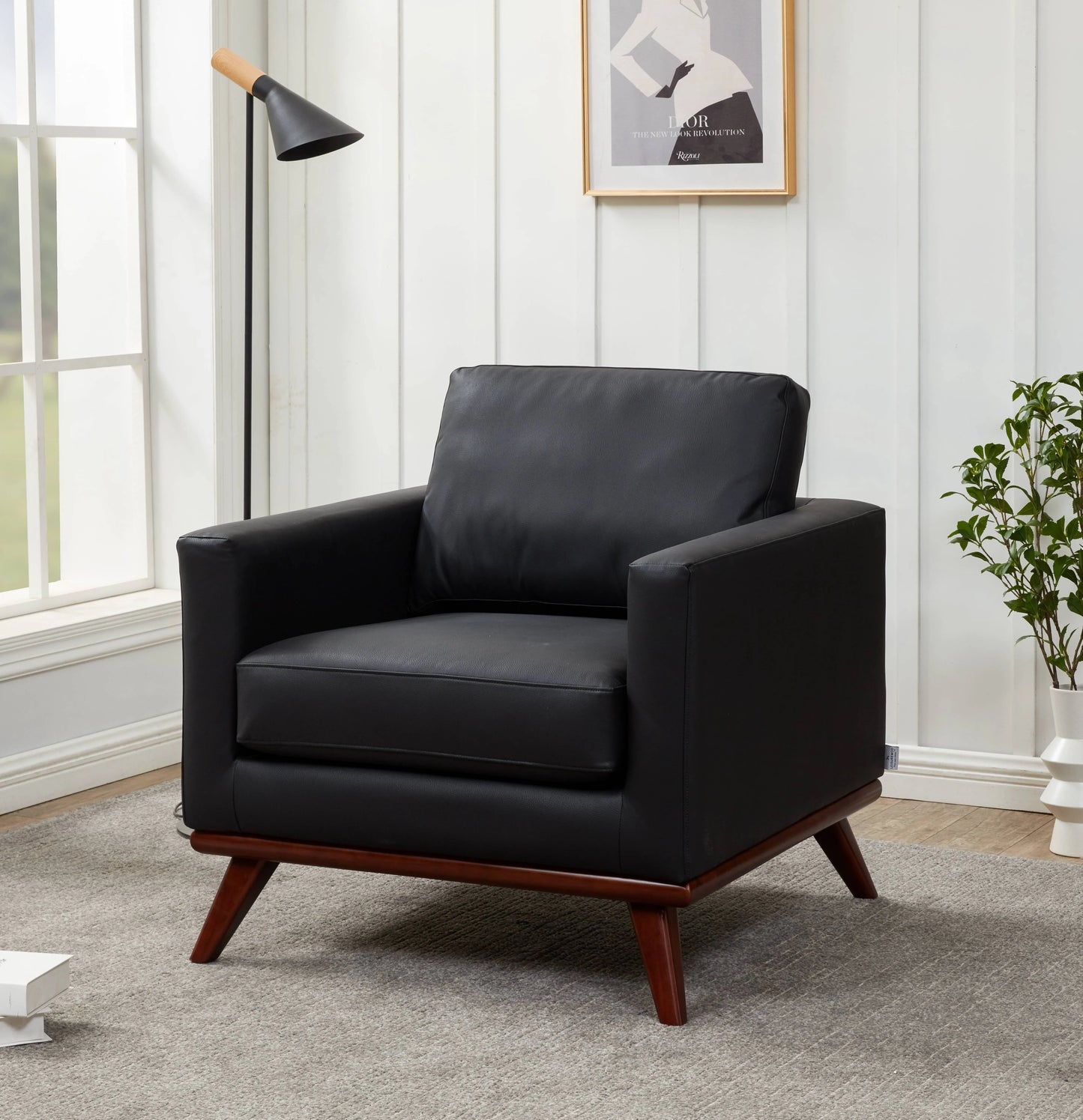 Chester Modern Leather Accent Arm Chair With Birch Wood Base - Elax Furniture