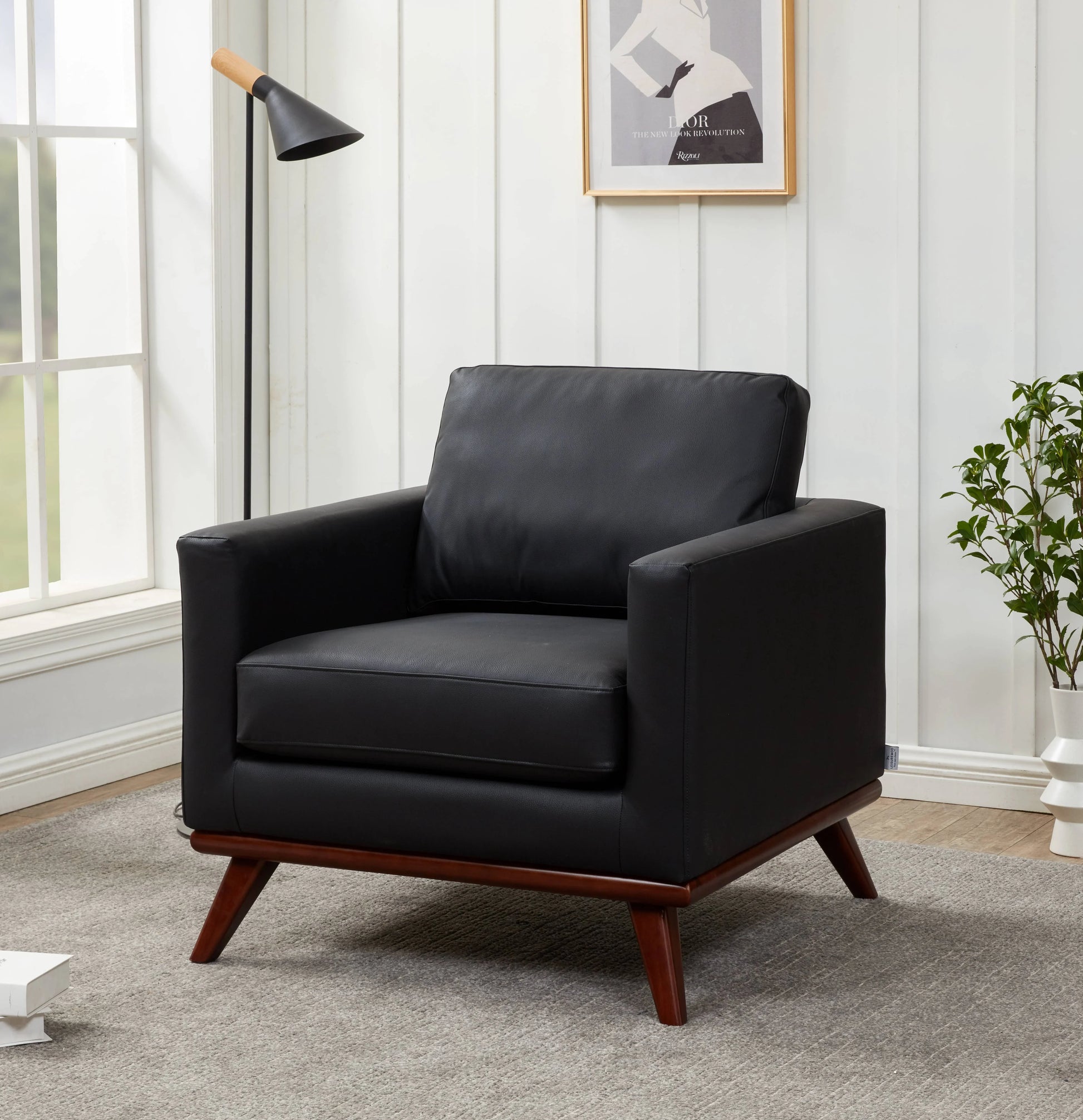 Chester Modern Leather Accent Arm Chair With Birch Wood Base - Elax Furniture