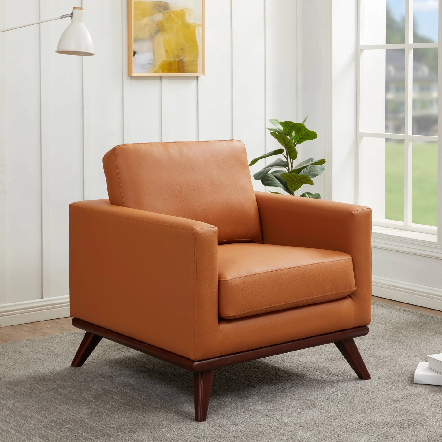 Chester Modern Leather Accent Arm Chair With Birch Wood Base - Elax Furniture