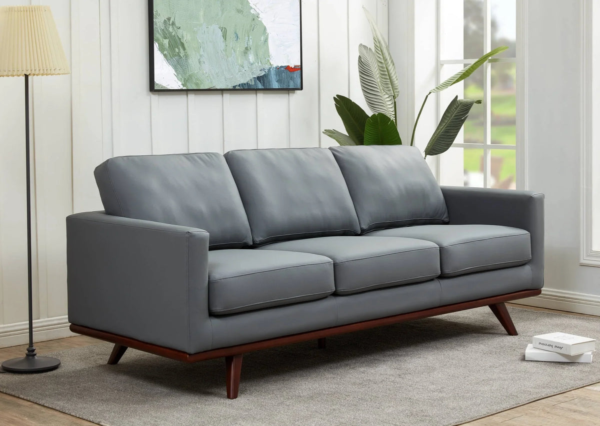 Chester 3-Seater Leather Full Size Sofa in Birch Wood Base - Elax Furniture