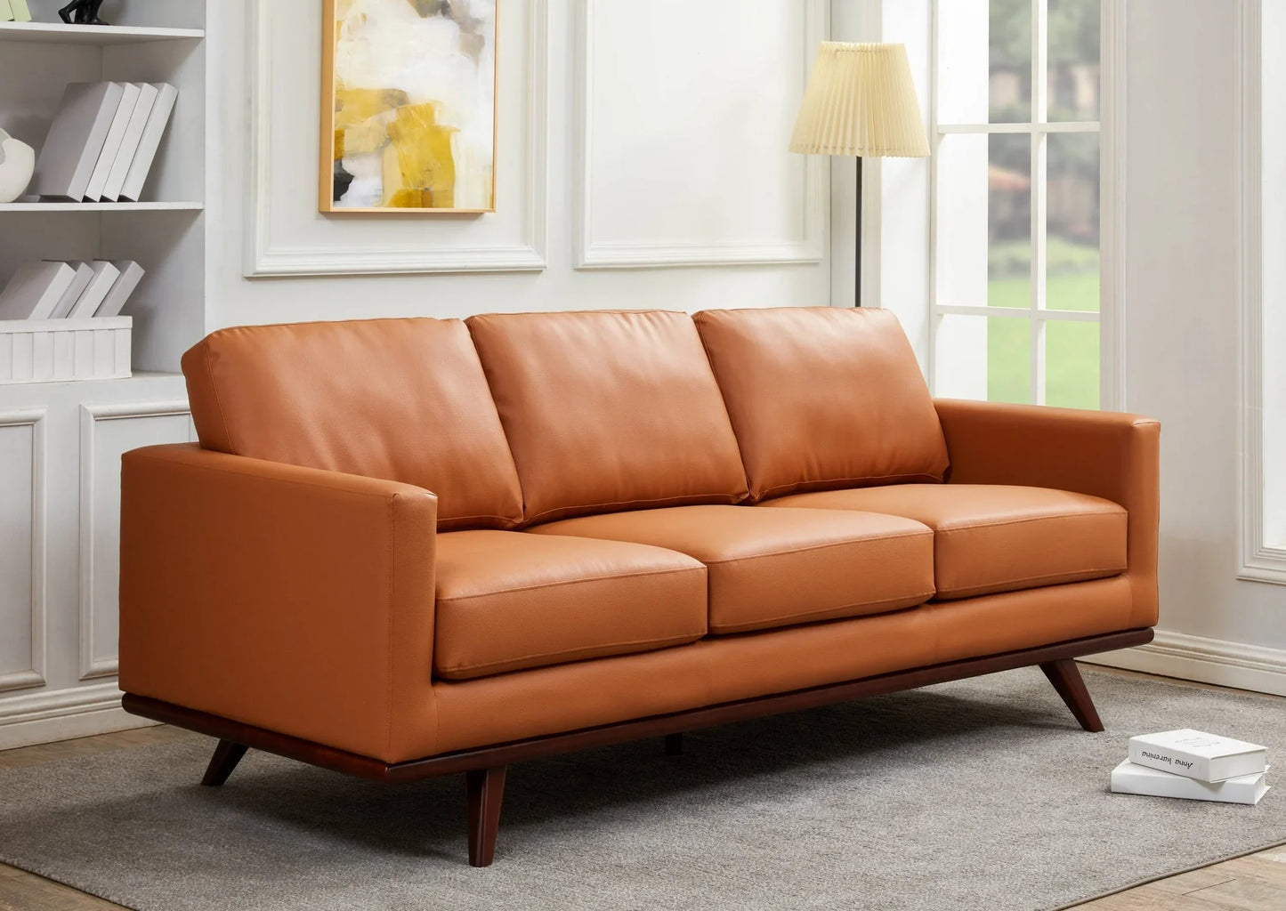 Chester 3-Seater Leather Full Size Sofa in Birch Wood Base - Elax Furniture