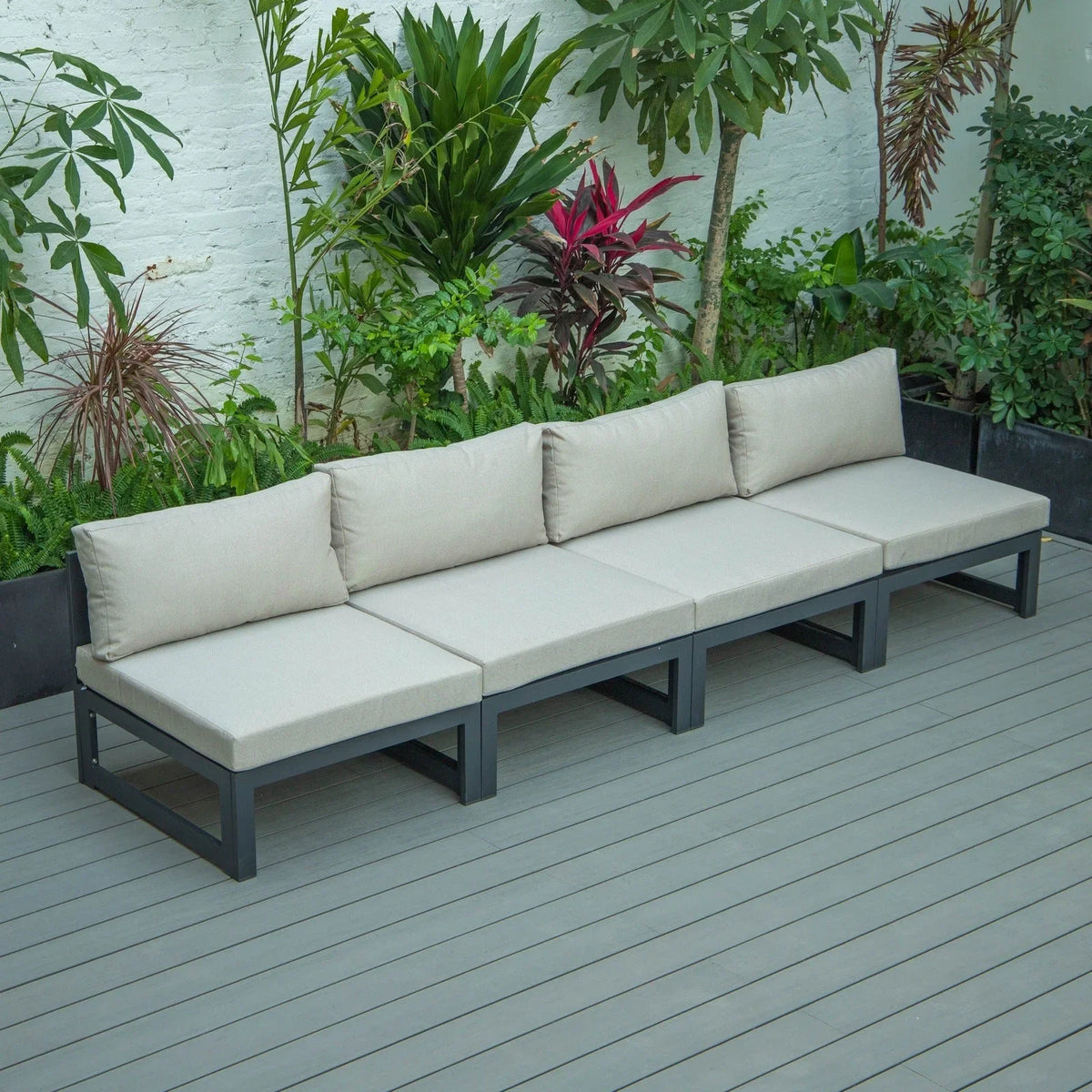 Chelsea 4-Piece Middle Patio Chairs Black Aluminum With Cushions - Elax Furniture