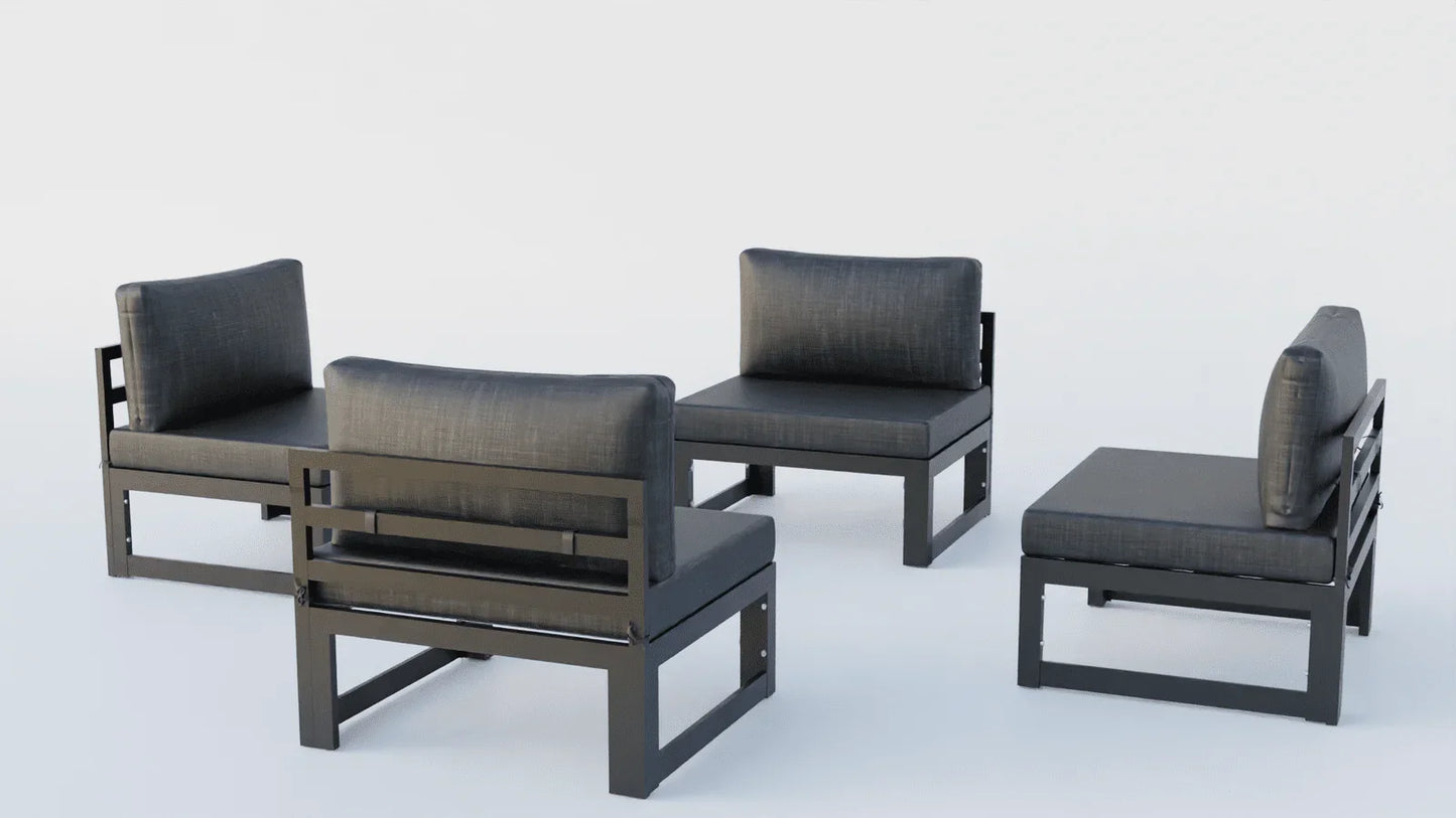 Chelsea 4-Piece Middle Patio Chairs Black Aluminum With Cushions - Elax Furniture