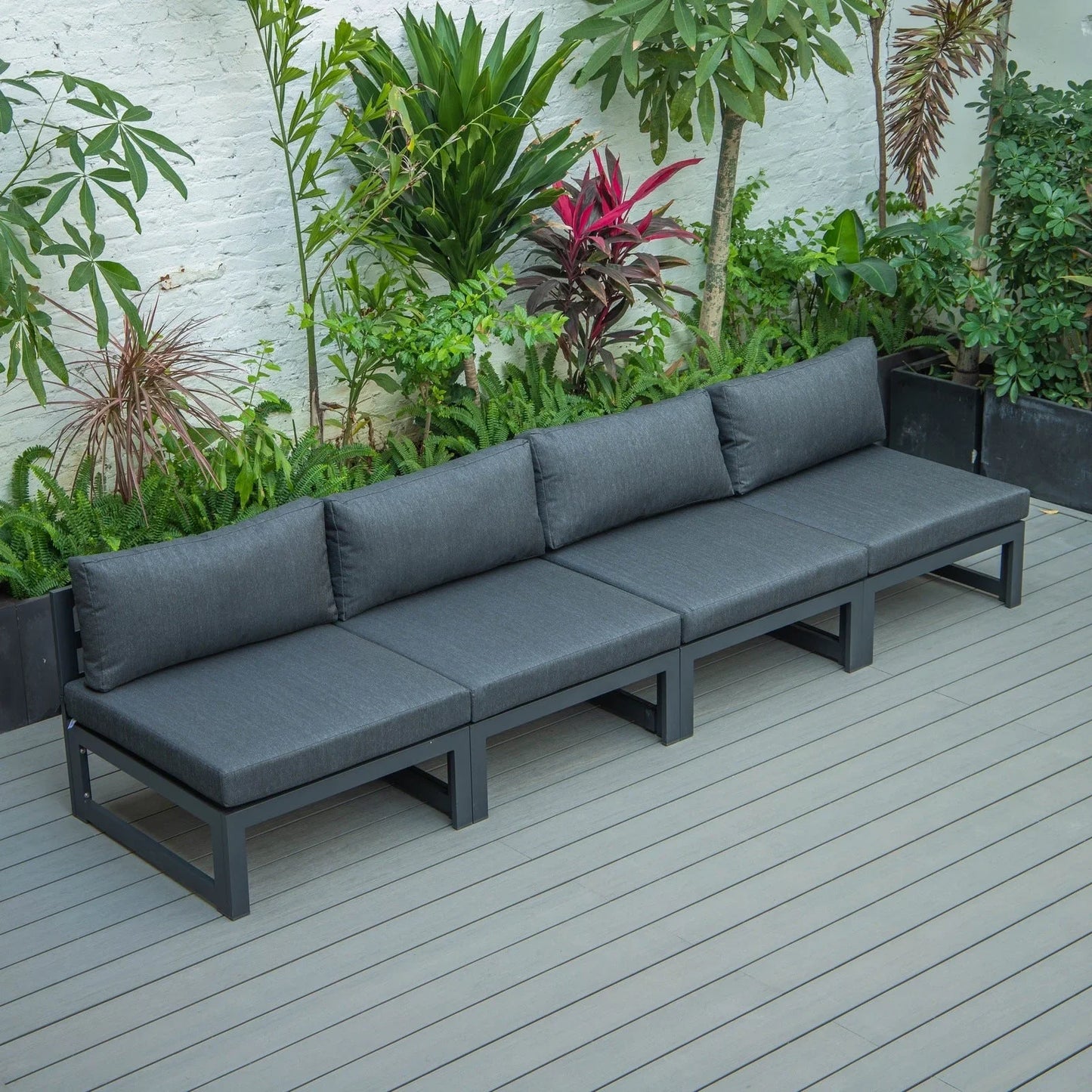 Chelsea 4-Piece Middle Patio Chairs Black Aluminum With Cushions - Elax Furniture