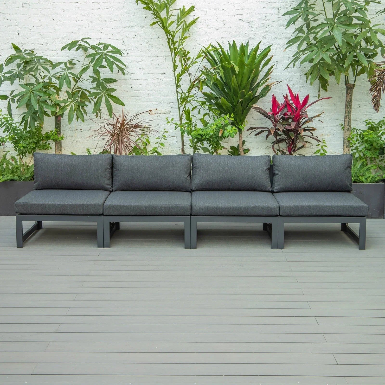 Chelsea 4-Piece Middle Patio Chairs Black Aluminum With Cushions - Elax Furniture