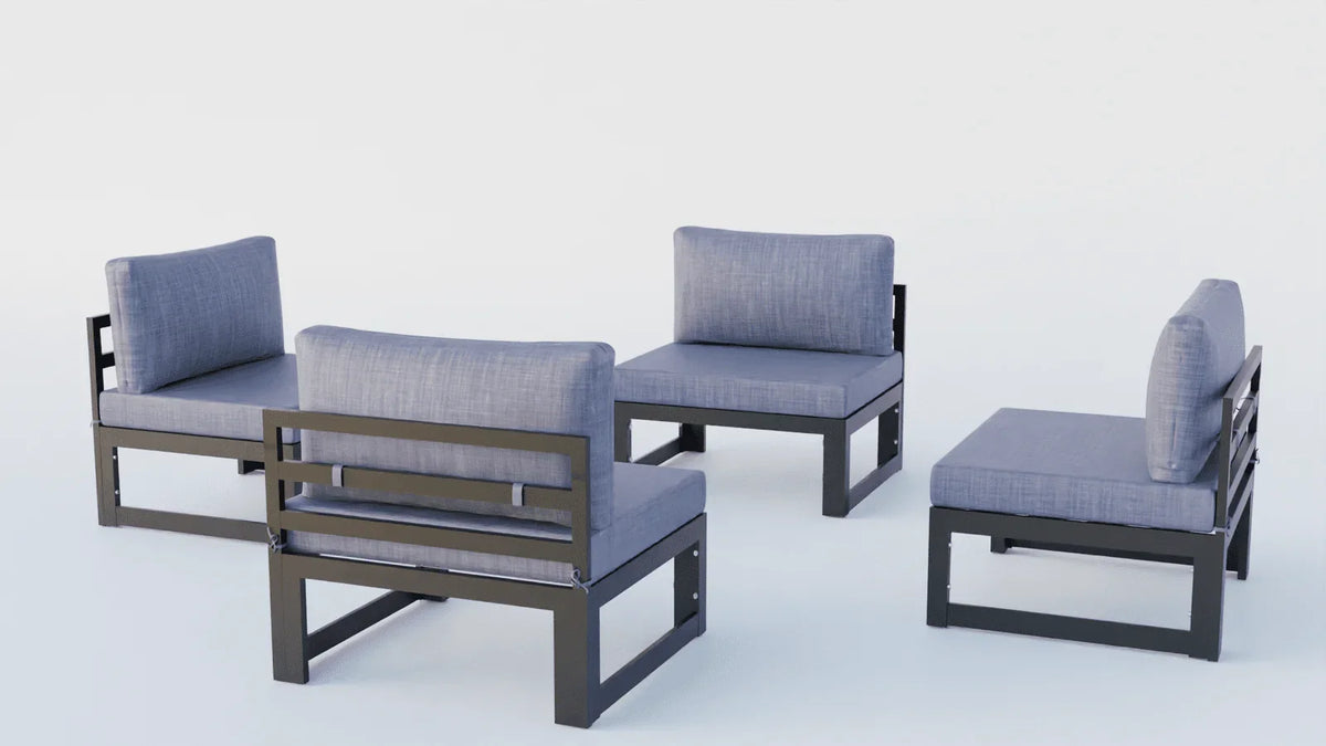 Chelsea 4-Piece Middle Patio Chairs Black Aluminum With Cushions - Elax Furniture