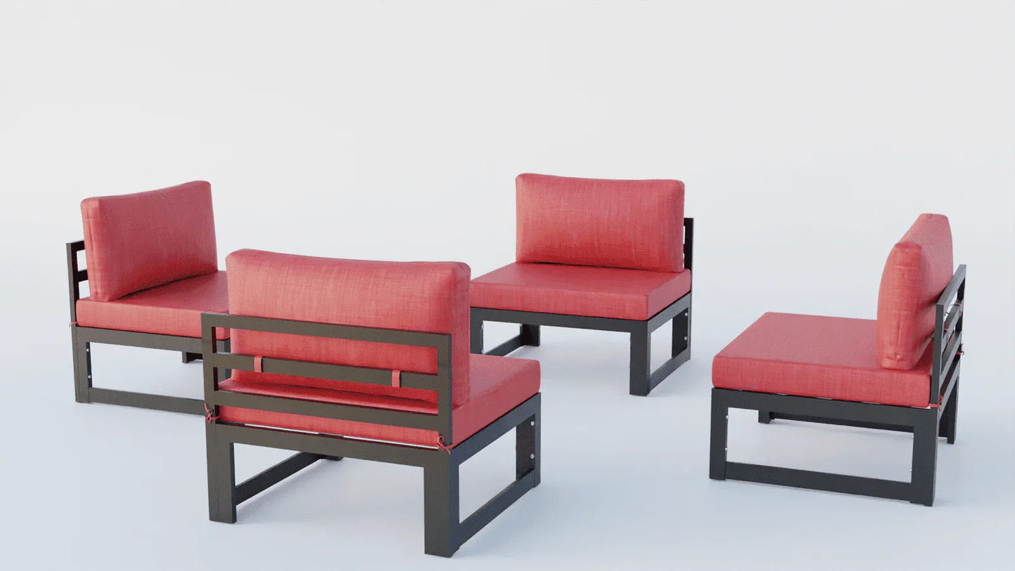 Chelsea 4-Piece Middle Patio Chairs Black Aluminum With Cushions - Elax Furniture