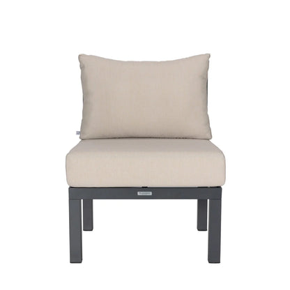 Chelsea 7-Piece Patio Sectional Set in Black Aluminum with Fire Pit Table - Elax Furniture