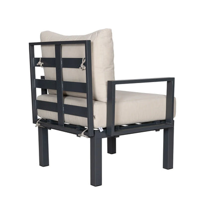 Chelsea 7-Piece Patio Sectional Set in Black Aluminum with Fire Pit Table - Elax Furniture