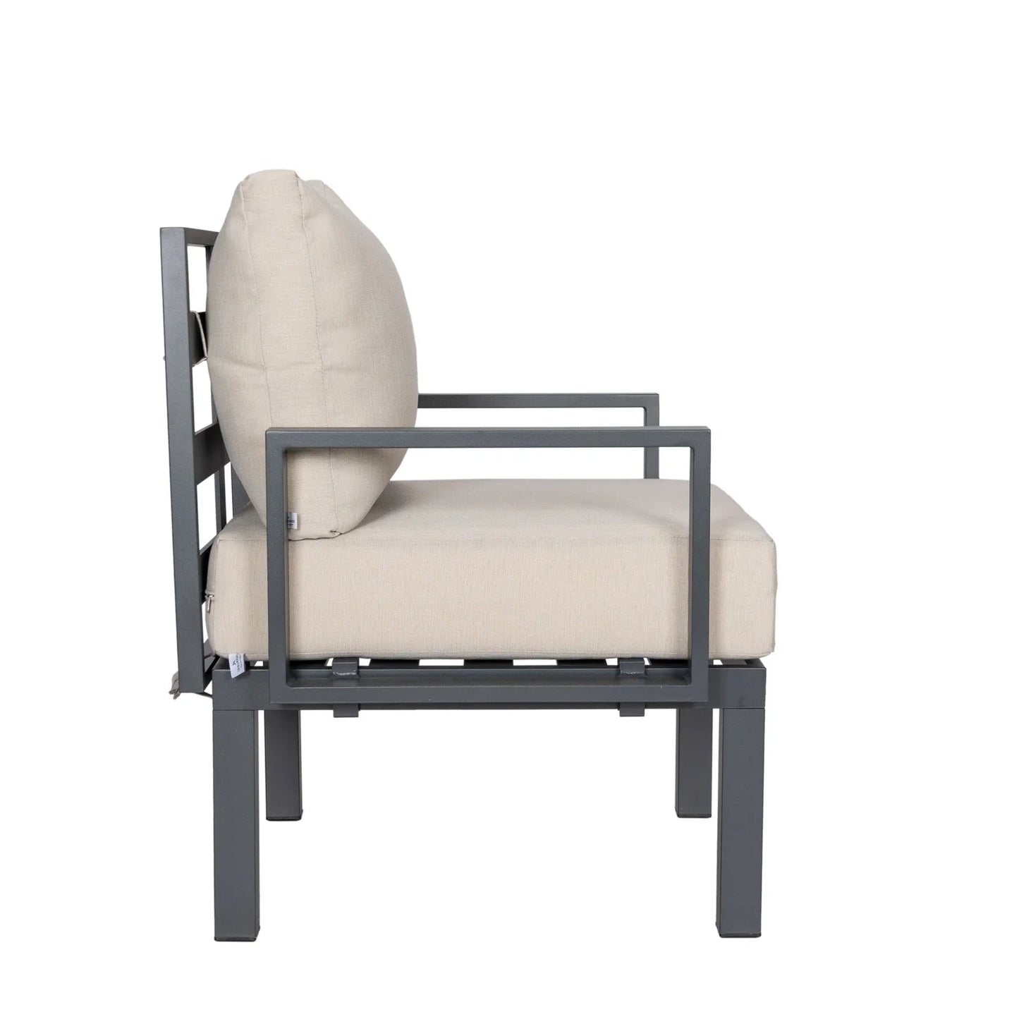 Chelsea 7-Piece Patio Sectional Set in Black Aluminum with Fire Pit Table - Elax Furniture