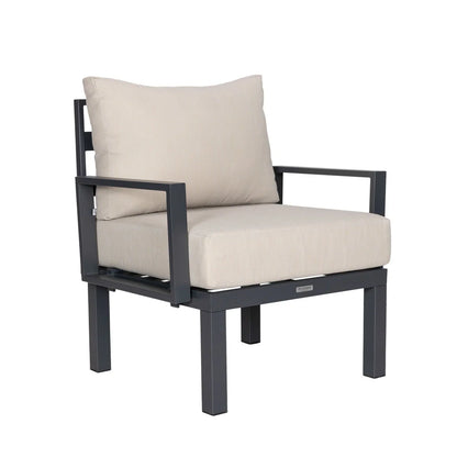 Chelsea 7-Piece Patio Sectional Set in Black Aluminum with Fire Pit Table - Elax Furniture