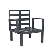 Chelsea 7-Piece Patio Sectional Set in Black Aluminum with Fire Pit Table - Elax Furniture