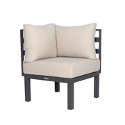 Chelsea 7-Piece Patio Sectional Set in Black Aluminum with Fire Pit Table - Elax Furniture