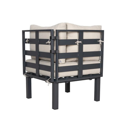 Chelsea 7-Piece Patio Sectional Set in Black Aluminum with Fire Pit Table - Elax Furniture