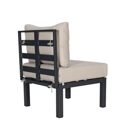 Chelsea 7-Piece Patio Sectional Set in Black Aluminum with Fire Pit Table - Elax Furniture