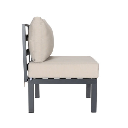 Chelsea 7-Piece Patio Sectional Set in Black Aluminum with Fire Pit Table - Elax Furniture