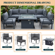 Chelsea 7-Piece Patio Sectional Set in Black Aluminum with Fire Pit Table - Elax Furniture