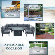 Chelsea 7-Piece Patio Sectional Set in Black Aluminum with Fire Pit Table - Elax Furniture