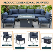 Chelsea 7-Piece Patio Sectional Set in Black Aluminum with Fire Pit Table - Elax Furniture