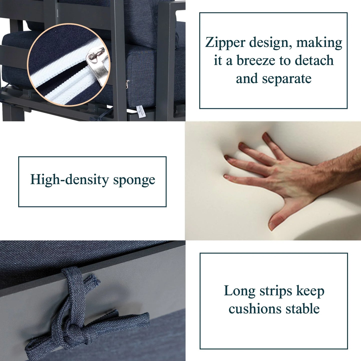 Chelsea 7-Piece Patio Sectional Set in Black Aluminum with Fire Pit Table - Elax Furniture