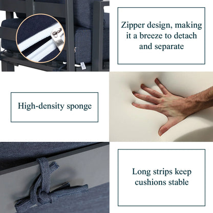 Chelsea 7-Piece Patio Sectional Set in Black Aluminum with Fire Pit Table - Elax Furniture