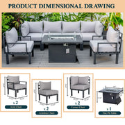 Chelsea 7-Piece Patio Sectional Set in Black Aluminum with Fire Pit Table - Elax Furniture