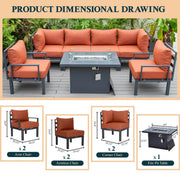 Chelsea 7-Piece Patio Sectional Set in Black Aluminum with Fire Pit Table - Elax Furniture