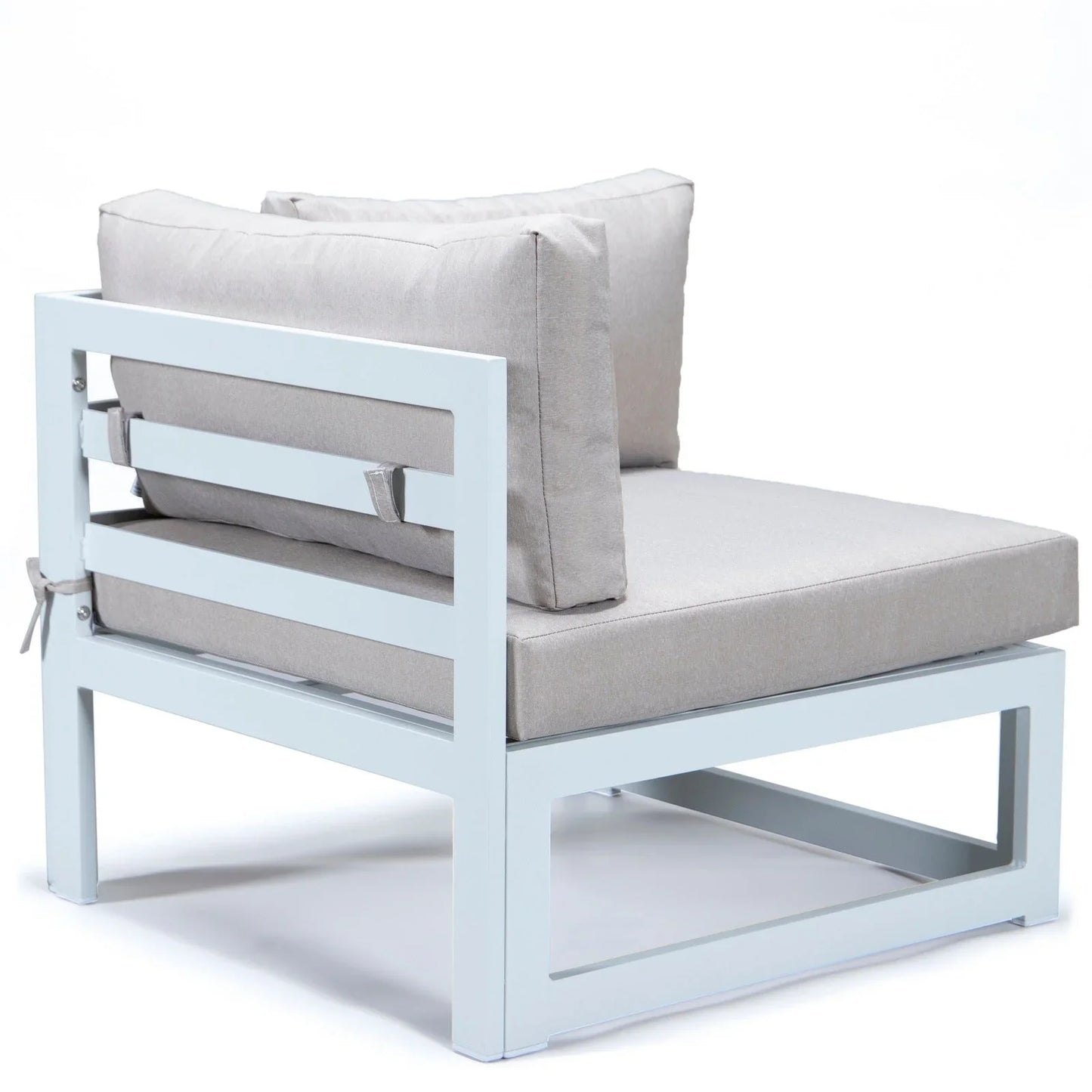 Chelsea 7-Piece Patio Sectional And Fire Pit Table In White Aluminum With Cushions - Elax Furniture