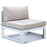Chelsea 7-Piece Patio Sectional And Fire Pit Table In White Aluminum With Cushions - Elax Furniture