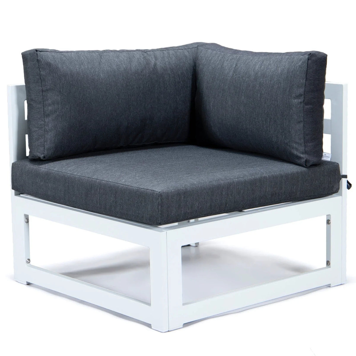 Chelsea 7-Piece Patio Sectional And Fire Pit Table In White Aluminum With Cushions - Elax Furniture
