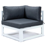 Chelsea 7-Piece Patio Sectional And Fire Pit Table In White Aluminum With Cushions - Elax Furniture
