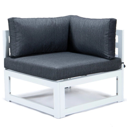 Chelsea 7-Piece Patio Sectional And Fire Pit Table In White Aluminum With Cushions - Elax Furniture