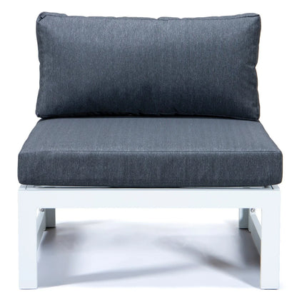 Chelsea 7-Piece Patio Sectional And Fire Pit Table In White Aluminum With Cushions - Elax Furniture