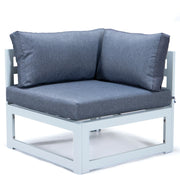 Chelsea 7-Piece Patio Sectional And Fire Pit Table In White Aluminum With Cushions - Elax Furniture