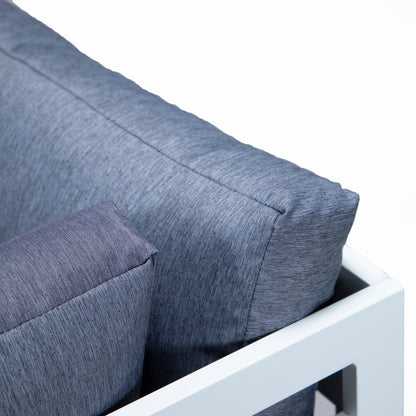 Chelsea 7-Piece Patio Sectional And Fire Pit Table In White Aluminum With Cushions - Elax Furniture