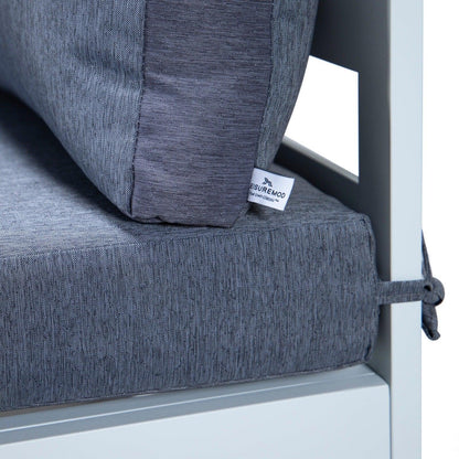 Chelsea 7-Piece Patio Sectional And Fire Pit Table In White Aluminum With Cushions - Elax Furniture