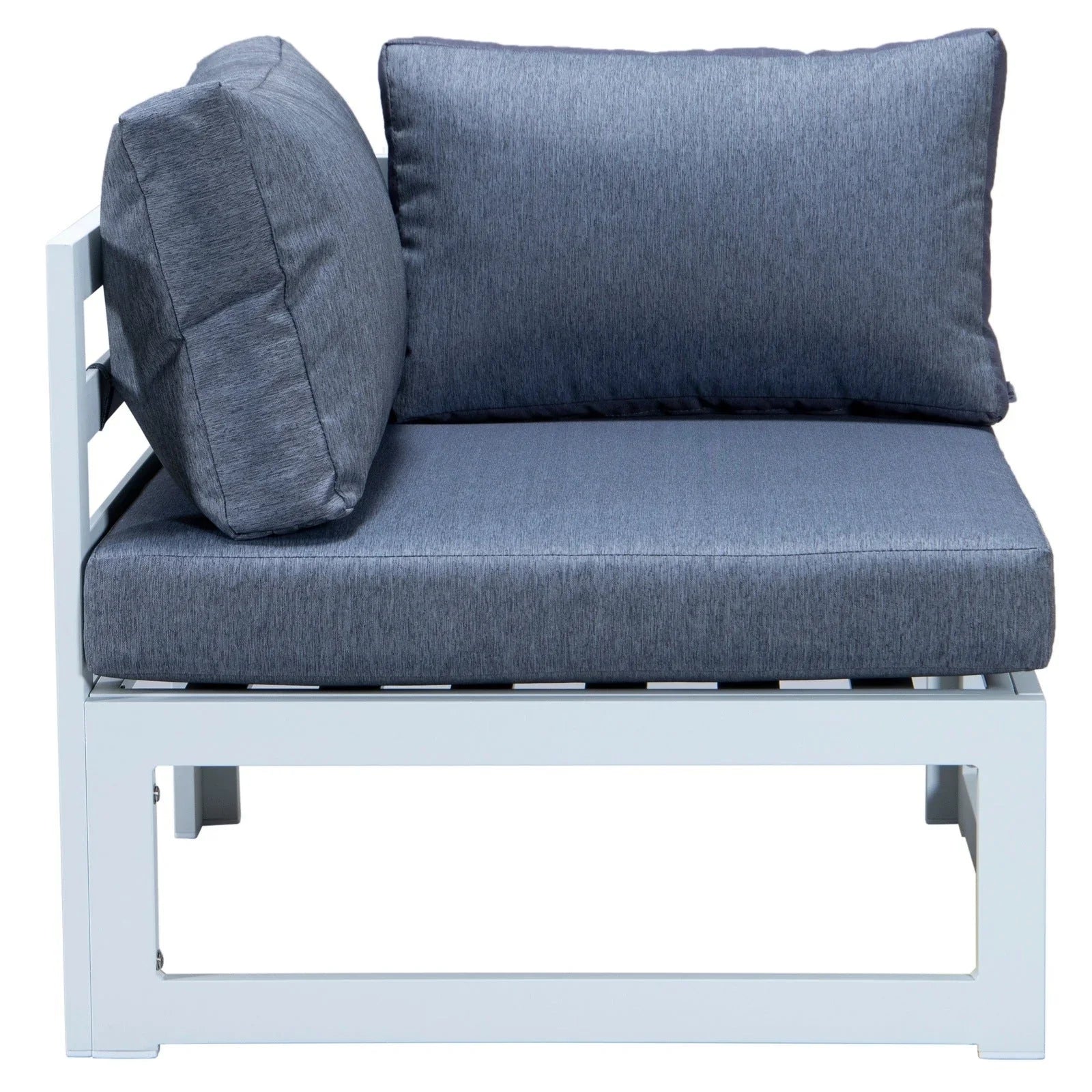 Chelsea 7-Piece Patio Sectional And Fire Pit Table In White Aluminum With Cushions - Elax Furniture