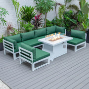 Chelsea 7-Piece Patio Sectional And Fire Pit Table In White Aluminum With Cushions - Elax Furniture