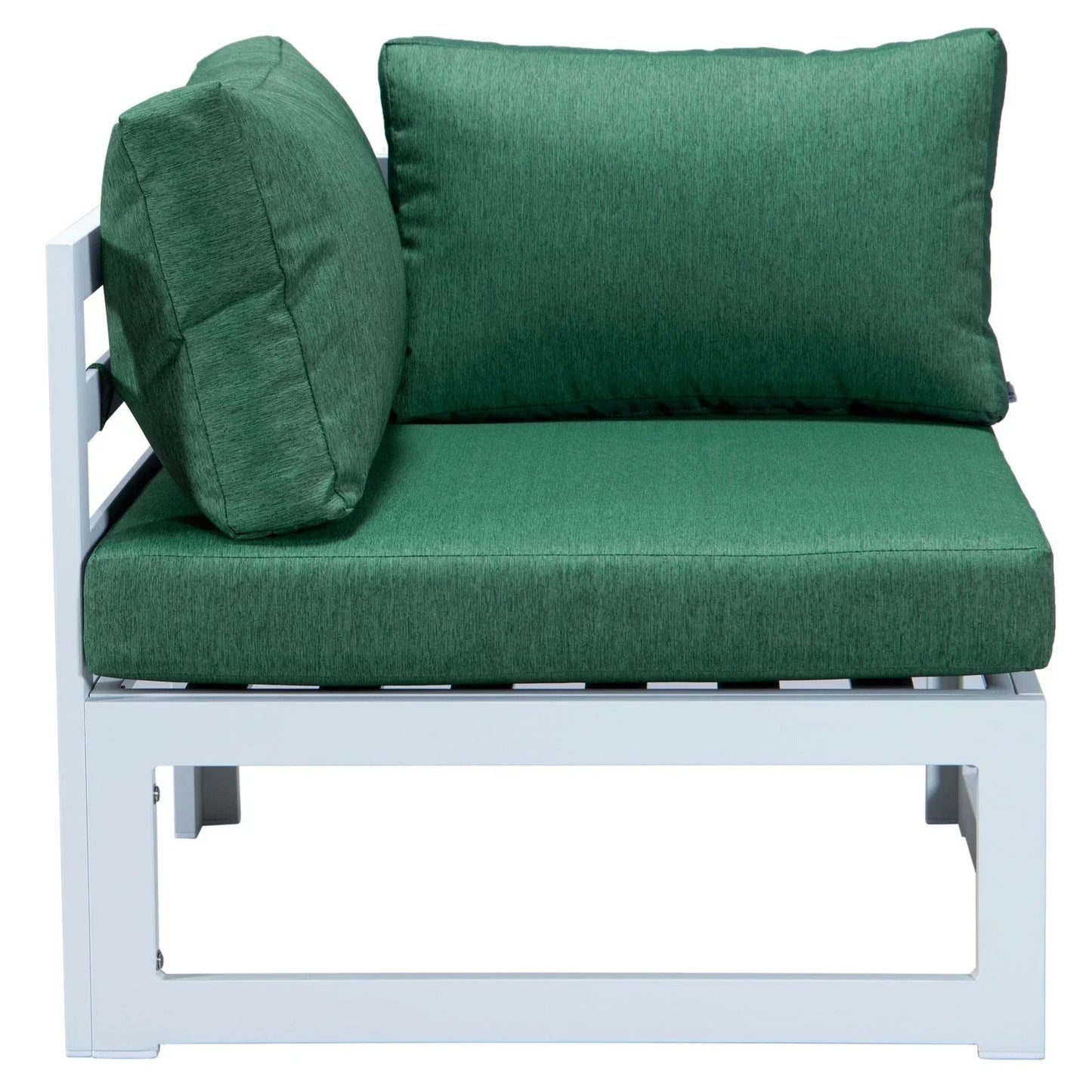 Chelsea 7-Piece Patio Sectional And Fire Pit Table In White Aluminum With Cushions - Elax Furniture