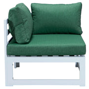 Chelsea 7-Piece Patio Sectional And Fire Pit Table In White Aluminum With Cushions - Elax Furniture