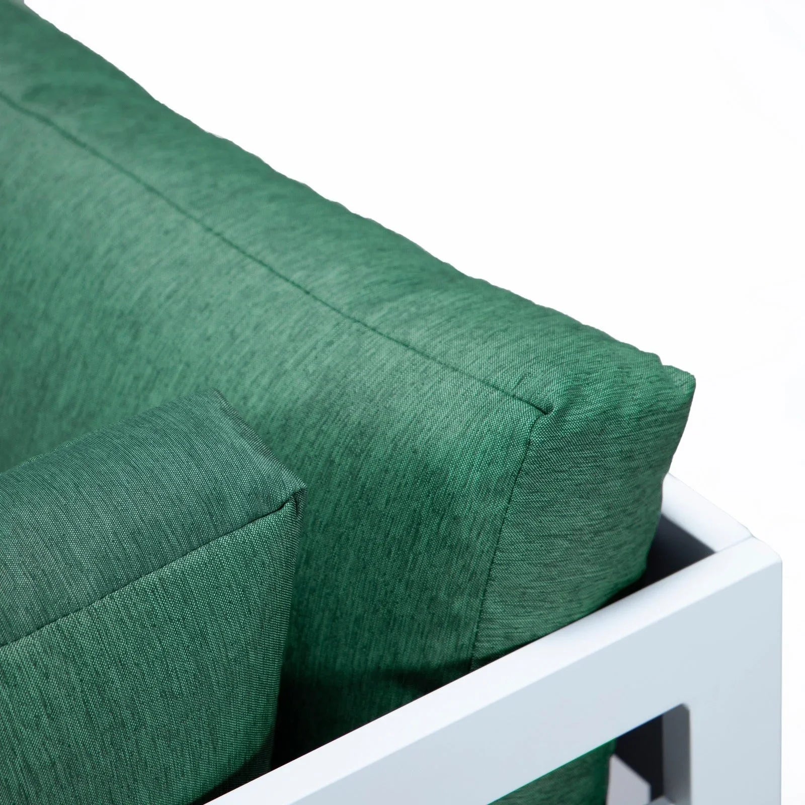 Chelsea 7-Piece Patio Sectional And Fire Pit Table In White Aluminum With Cushions - Elax Furniture