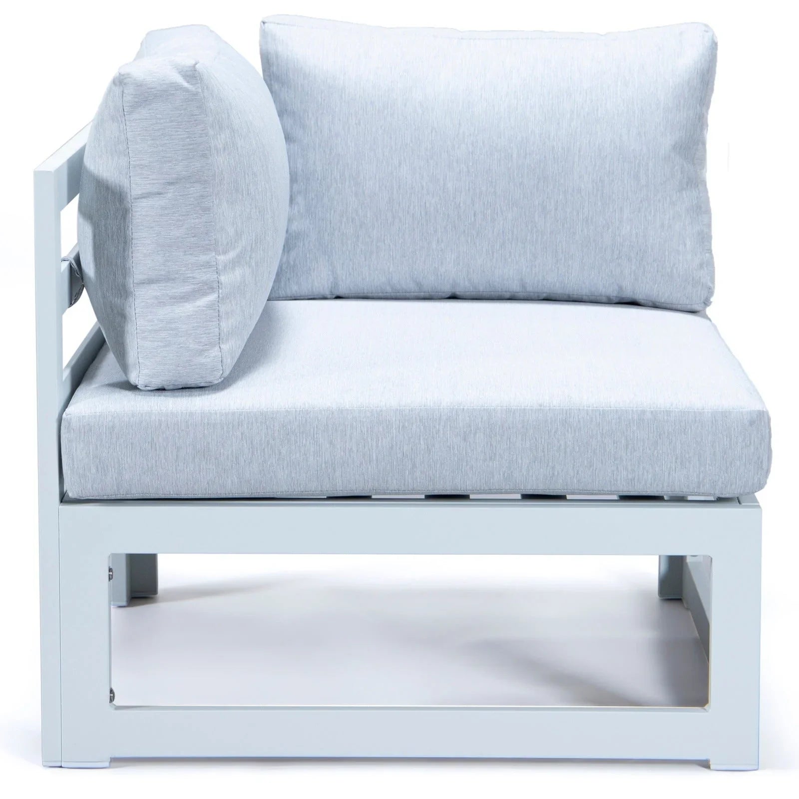 Chelsea 7-Piece Patio Sectional And Fire Pit Table In White Aluminum With Cushions - Elax Furniture