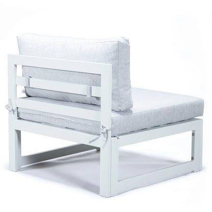 Chelsea 7-Piece Patio Sectional And Fire Pit Table In White Aluminum With Cushions - Elax Furniture