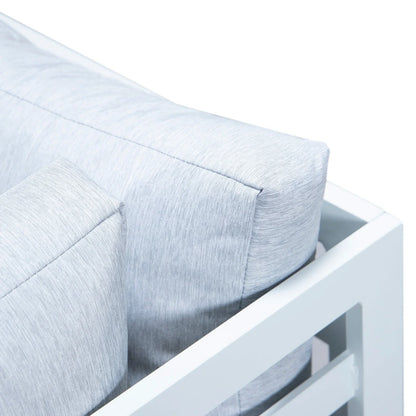 Chelsea 7-Piece Patio Sectional And Fire Pit Table In White Aluminum With Cushions - Elax Furniture