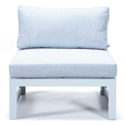 Chelsea 7-Piece Patio Sectional And Fire Pit Table In White Aluminum With Cushions - Elax Furniture